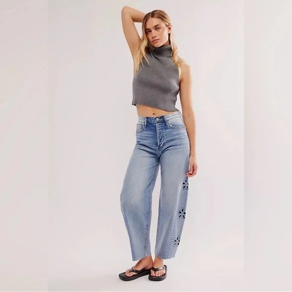 Driftwood Parker Jeans Barrel Floral Cut Out Jeans New with tags W 29 L 28 - Picture 1 of 7